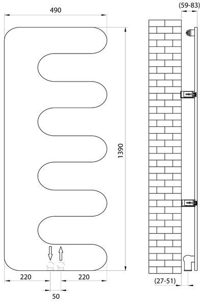 Sapho Sapho, EVOLLA vykurovacie teleso 490x1390 mm, čierna matná, MI1400