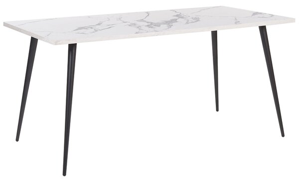 Jedálenský stôl biela mramorový efekt čierne kovové nohy 160 x 80 cm obdĺžnikový tvar pre 6 osôb moderný glamour štýl kuchyňa jedáleň