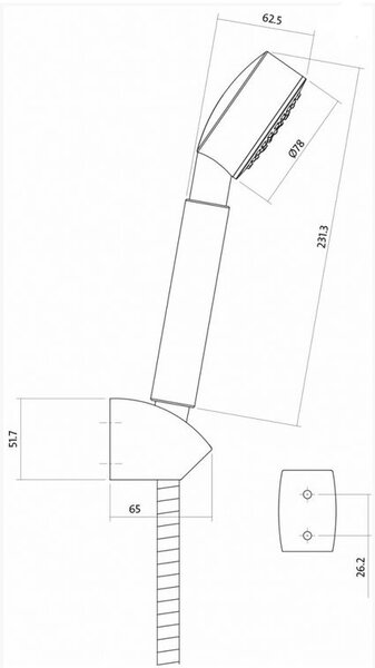 Cersanit ATON, Set ručná sprcha so sprchovou hadicou a 1-bodovým držiakom sprchy, Chróm, S951-024