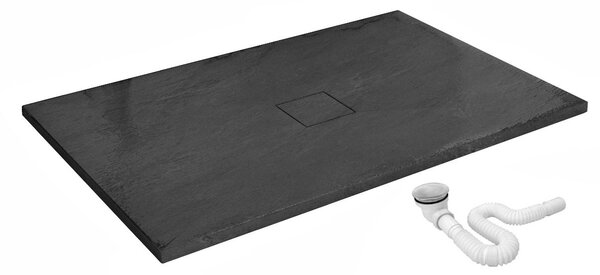 Rea Black Stone, sprchová vanička z minerálneho kameňa 120x80x3,5 cm + sifón, čierna, REA-K9602
