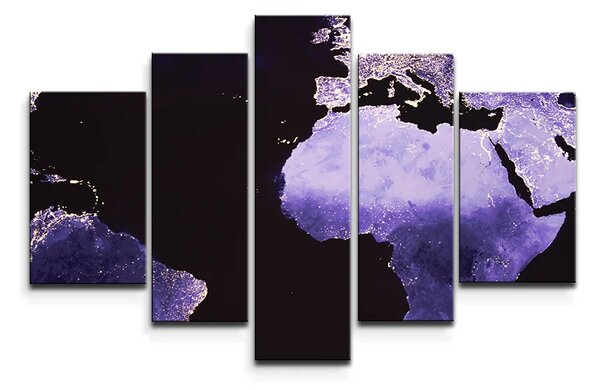 Sablio Obraz - 5-dílný Světelná Mapa sveta - 125x90 cm