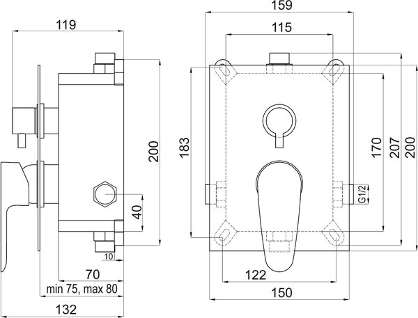 Novaservis Titania Smart, podomietková batéria s boxom 2 vývody, chrómová, BOX98051R,0
