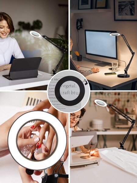 Brilagi - LED Stmievateľná stolná lampa s lupou LED/12W/5V 3000/4200/6000K čierna