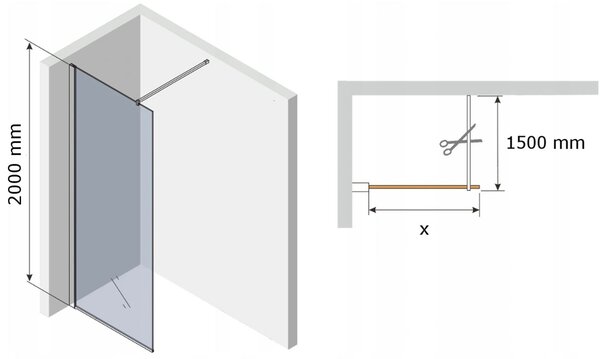 Mexen Kioto sprchová zástena WALK-IN 8mm, 30x200 cm, čierny rám, 800-030-000-00-70