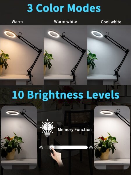 Brilagi - LED Stmievateľná stolná lampa s lupou LED/12W/5V 3000/4200/6000K čierna