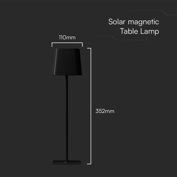 LED Solárna magnetická stolná lampa LED/5W/5V 3000-6000K 3600 mAh IP65 čierna