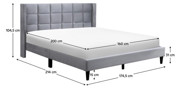 NovýNábytok.sk Manželská posteľ 160x200 cm Baletto (sivá)Velvet látka). Akcia -15%. Vlastná spoľahlivá doprava až k Vám domov. 1119488