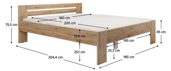 NovýNábytok.sk Manželská posteľ 180x200 cm Boyard (dub artisan). Vlastná spoľahlivá doprava až k Vám domov. 1119509