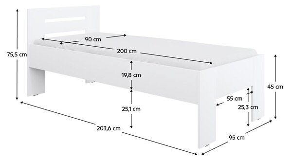 NovýNábytok.sk Jednolôžková posteľ 90x200 cm Boyard (biela). Vlastná spoľahlivá doprava až k Vám domov. 1119502