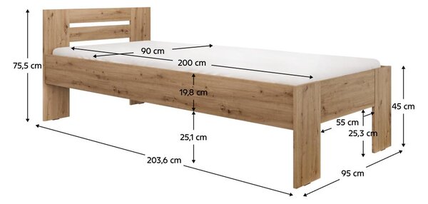 NovýNábytok.sk Jednolôžková posteľ 90x200 cm Boyard (dub artisan). Vlastná spoľahlivá doprava až k Vám domov. 1119503
