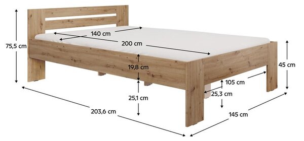 NovýNábytok.sk Manželská posteľ 140x200 cm Boyard (dub artisan). Vlastná spoľahlivá doprava až k Vám domov. 1119507