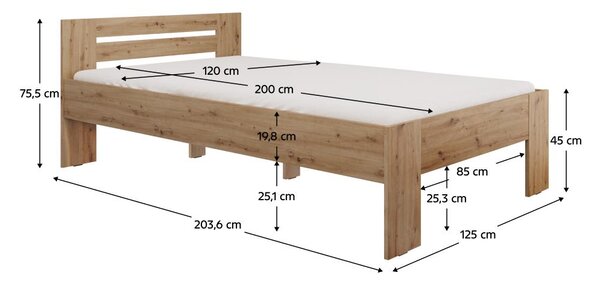 NovýNábytok.sk Jednolôžková posteľ 120x200 cm Boyard (dub artisan). Vlastná spoľahlivá doprava až k Vám domov. 1119505