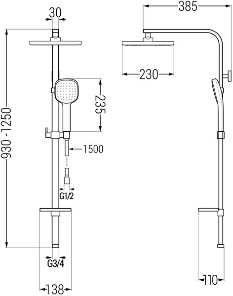 Mexen - Sprchový stĺp Q33, chróm / biela, 798333395-02