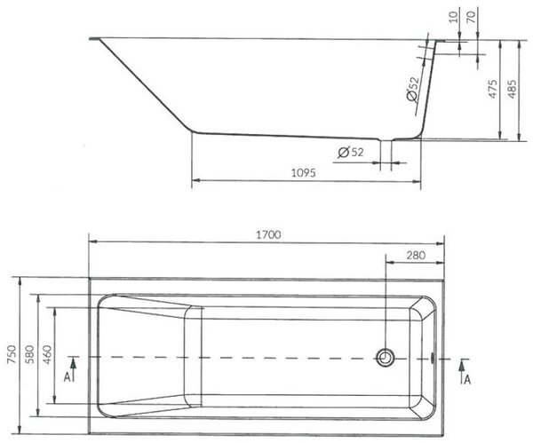 Cersanit Crea slim akrylátová vaňa 170x75cm + nožičky, S301-226