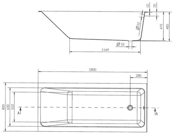 Cersanit Crea Slim akrylátová vaňa 180x80cm + nožičky, biela, S301-227