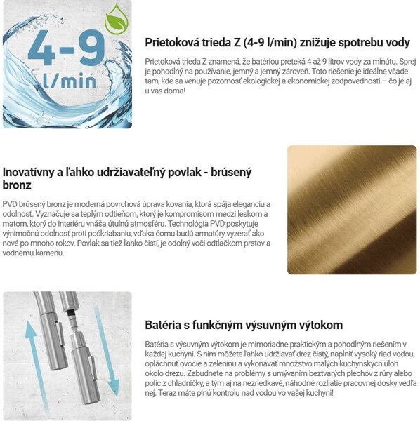 Deante Eridan, vysoká drezová batéria s výsuvným výtokom pre filtrovanú vodu h-333, bronzová, DEA-BRE_C75M