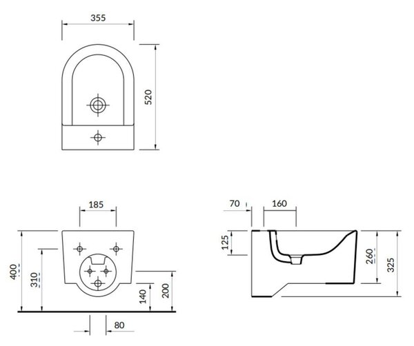 Cersanit Inverto závesný bidet 52 x 35,5 cm, Biela, K671-002