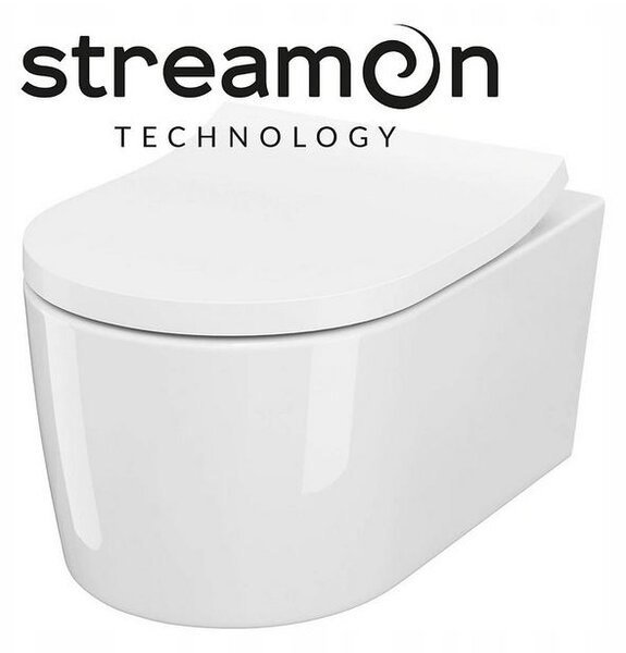 Cersanit Inverto závesná wc misa StreamOn 52 x 35,5 cm + pomaly-padajúce sedátko, Biela, S701-432