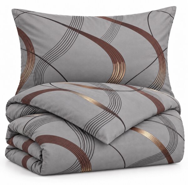 Obliečky flanelové Sivé Gold Ribbon TiaHome - 1x Vankúš 90x70cm, 1x Paplón 140x200cm