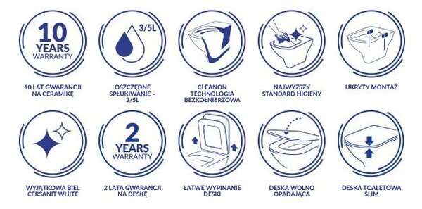 Cersanit Virgo, závesná wc misa CleanOn 56x36x37 cm s pomaly padajúcim sedátkom, biela, S701-427