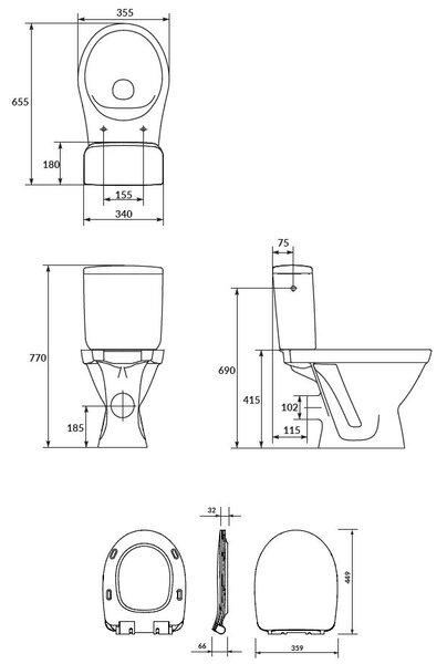 Cersanit Carsania II CleanOn WC kombi + pomaly padajúce sedátko, zadný odpad, 3/6L, K11-2340