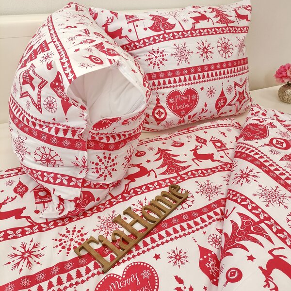 Obliečky bavlnené Vianočné obliečky Christmas červené TiaHome - 1x Vankúš 90x70cm, 1x Paplón 140x200cm