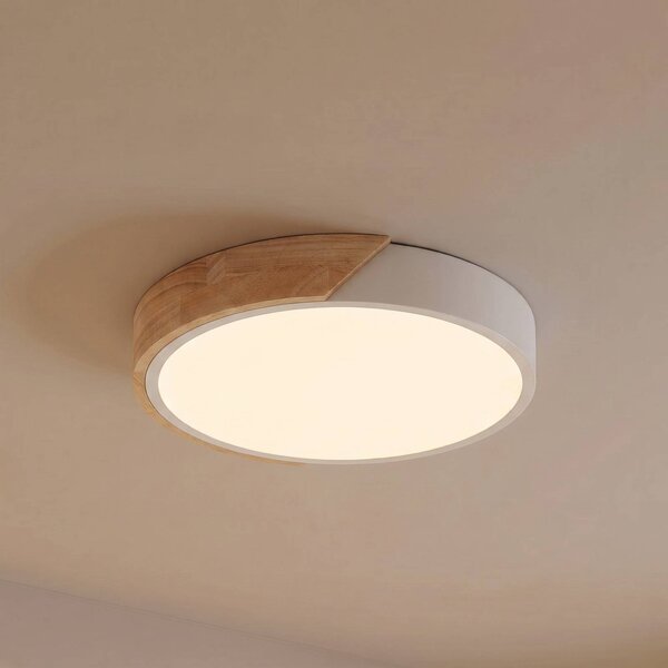 PRIOS Stropné LED svetlo Lynorri, Ø 32 cm, biele, drevený vzor, Biela / opálová, Obývacia izba / jedáleň, Plast, Moderný, Závesné svietidlo