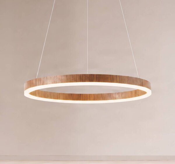 Lucande LED závesné svietidlo Thelma, orech/sivá, Ø 70 cm, Tmavé drevo, Obývacia izba / jedáleň, Plast, Moderný, Závesné svietidlo