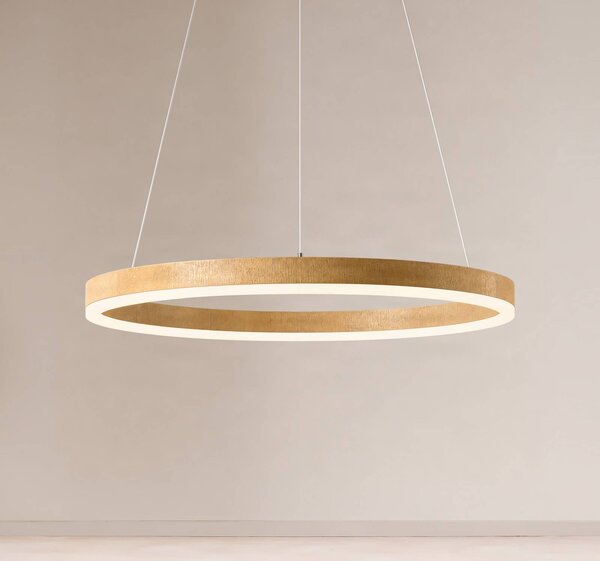 Lucande LED závesné svietidlo Thelma, dub prírodný/sivý, Ø 70 cm, Svetlé drevo, Obývacia izba / jedáleň, Plast, Moderný, Závesné svietidlo