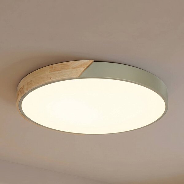 PRIOS Stropné LED svetlo Lynorri, Ø 52 cm, zelené, drevený dekor, Zelená, Obývacia izba / jedáleň, Plast, Moderný, Závesné svietidlo