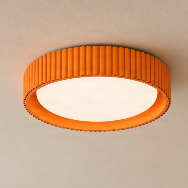 Lindby Stropné LED svetlo Colbie, oranžové s rebrovaním, Ø 46 cm, stmievateľné., Žltá / oranžová, Obývacia izba / jedáleň, Štýl mladých, Závesné svietidlo