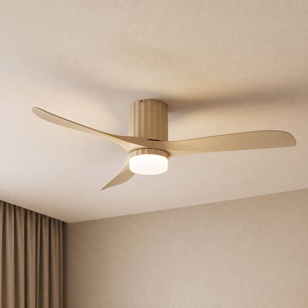 Lucande Stropný ventilátor LED Novri, béžový, Ø 132 cm,, Krémová / jantárovo žltá, Obývacia izba / jedáleň, Moderný
