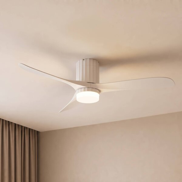 Lucande Stropný ventilátor LED Novri, biely, Ø 132 cm,, Biela / opálová, Obývacia izba / jedáleň, Moderný