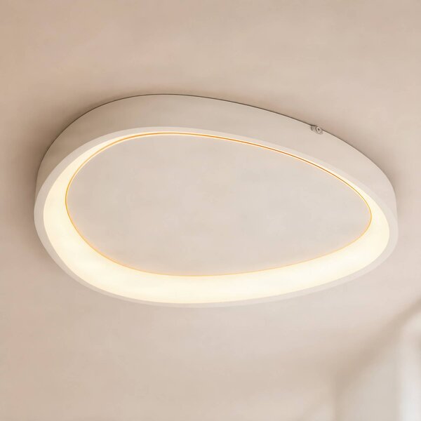 Lindby Stropné LED svetlo Triangulo, biele, 42 cm, 3-stupňové stmievateľné, Biela / opálová, Obývacia izba / jedáleň, Plast, Moderný, Stropné svetlo