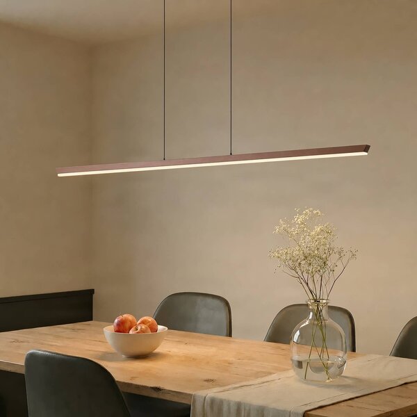 Lucande LED závesné svietidlo Solvar, 158 cm, hnedá, stmievateľné, Hnedá / hrdzavá, Obývacia izba / jedáleň, kov