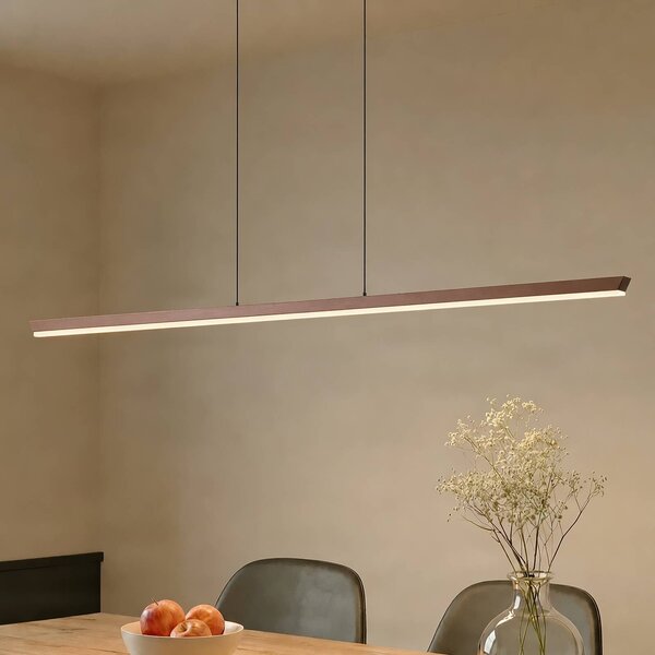 Lucande LED závesné svietidlo Solvar, 158 cm, hnedá, stmievateľné, Hnedá / hrdzavá, Obývacia izba / jedáleň, kov