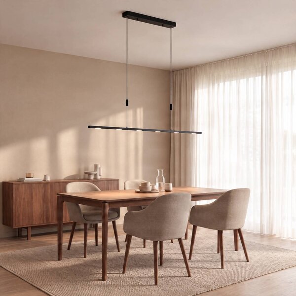 Lucande LED závesné svietidlo Stakato, 120 cm, 6-pl., stmievateľné, Čierna, Obývacia izba / jedáleň, kov, Moderný, Závesné svietidlo
