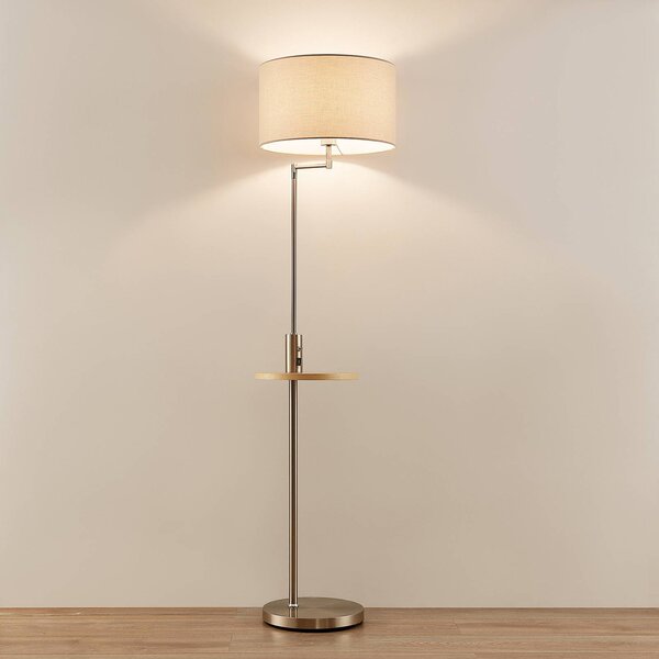 Lindby Stojacia lampa Zinia, niklová farba, polička, pripojenie USB, Hliník / sivá / zinok, Obývacia izba / jedáleň, kov, Moderný, Stojaca lampa