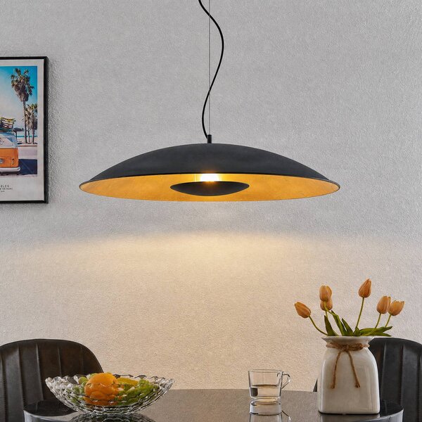 Lindby Závesná lampa Narisara, Ø 80 cm, čierno-zlatá, Čierna, Obývacia izba / jedáleň, kov, Moderný, Závesné svietidlo