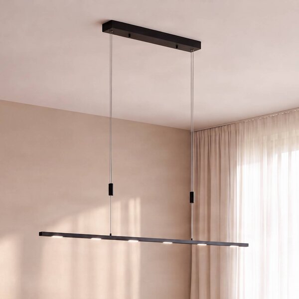 Lucande LED závesné svietidlo Stakato, 120 cm, 6-pl., stmievateľné, Čierna, Obývacia izba / jedáleň, kov, Moderný, Závesné svietidlo