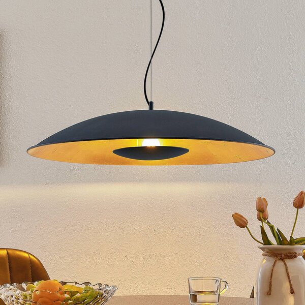Lindby Závesná lampa Narisara, Ø 80 cm, čierno-zlatá, Čierna, Obývacia izba / jedáleň, kov, Moderný, Závesné svietidlo