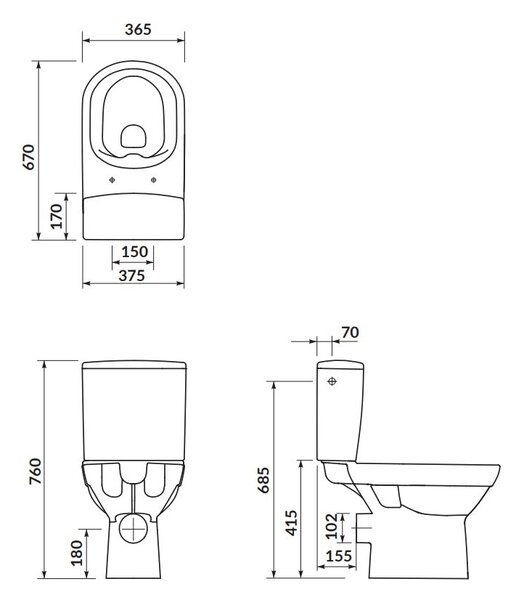 Cersanit CITY - WC kombi + antibakteriálne sedátko s funkciou pomalého zatvárania, horizontálny odpad, prívod vody z boku nádržky, K35-035