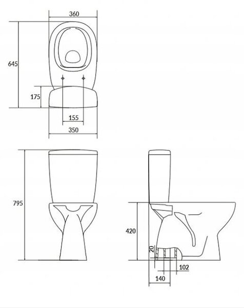 Cersanit ARTECO - WC kombi + antibakteriálne sedátko s funkciou pomalého zatvárania, vertikálny odpad, K667-077