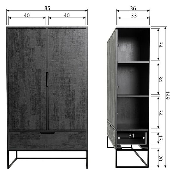 Čierna skrinka z jaseňového dreva 85x149 cm Silas – WOOOD