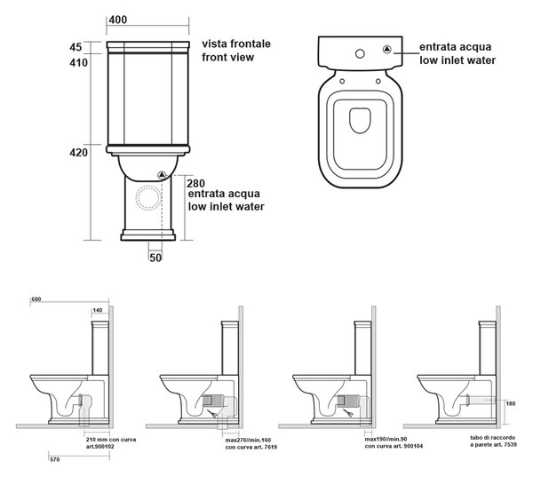 Kerasan Kerasan, WALDORF WC kombi, spodný/zadný odpad, biela-chrom, WCSET04-WALDORF