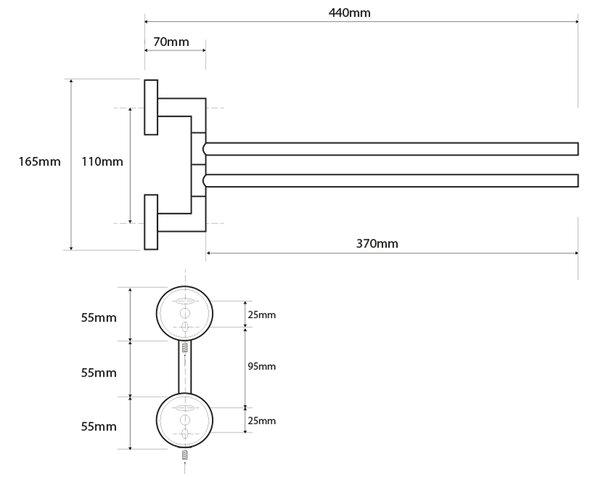 Sapho Sapho, X-STEEL otočný držiak na uteráky dvojitý 420mm, brúsená nerez, XS405
