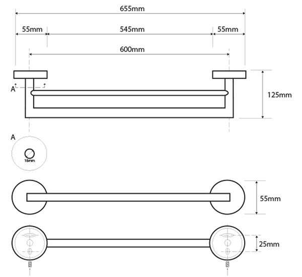 Sapho Sapho, X-STEEL držiak na uteráky dvojitý 655mm, brúsená nerez, XS403