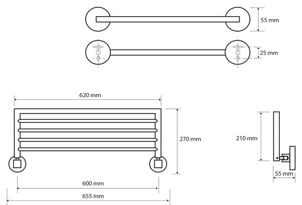 Sapho Sapho, X-ROUND polička na uteráky výklopná 650mm, chróm, XR420