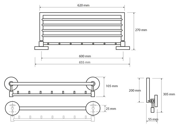 Sapho Sapho, X-ROUND polička na uteráky výklopná s háčikmi 650mm, chróm, XR422