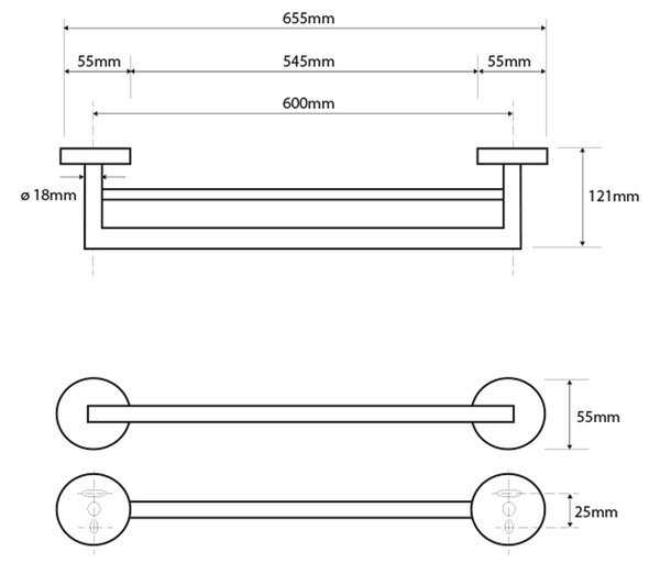 Sapho Sapho, X-ROUND dvojitý držiak na uteráky 655mm, chróm, XR401